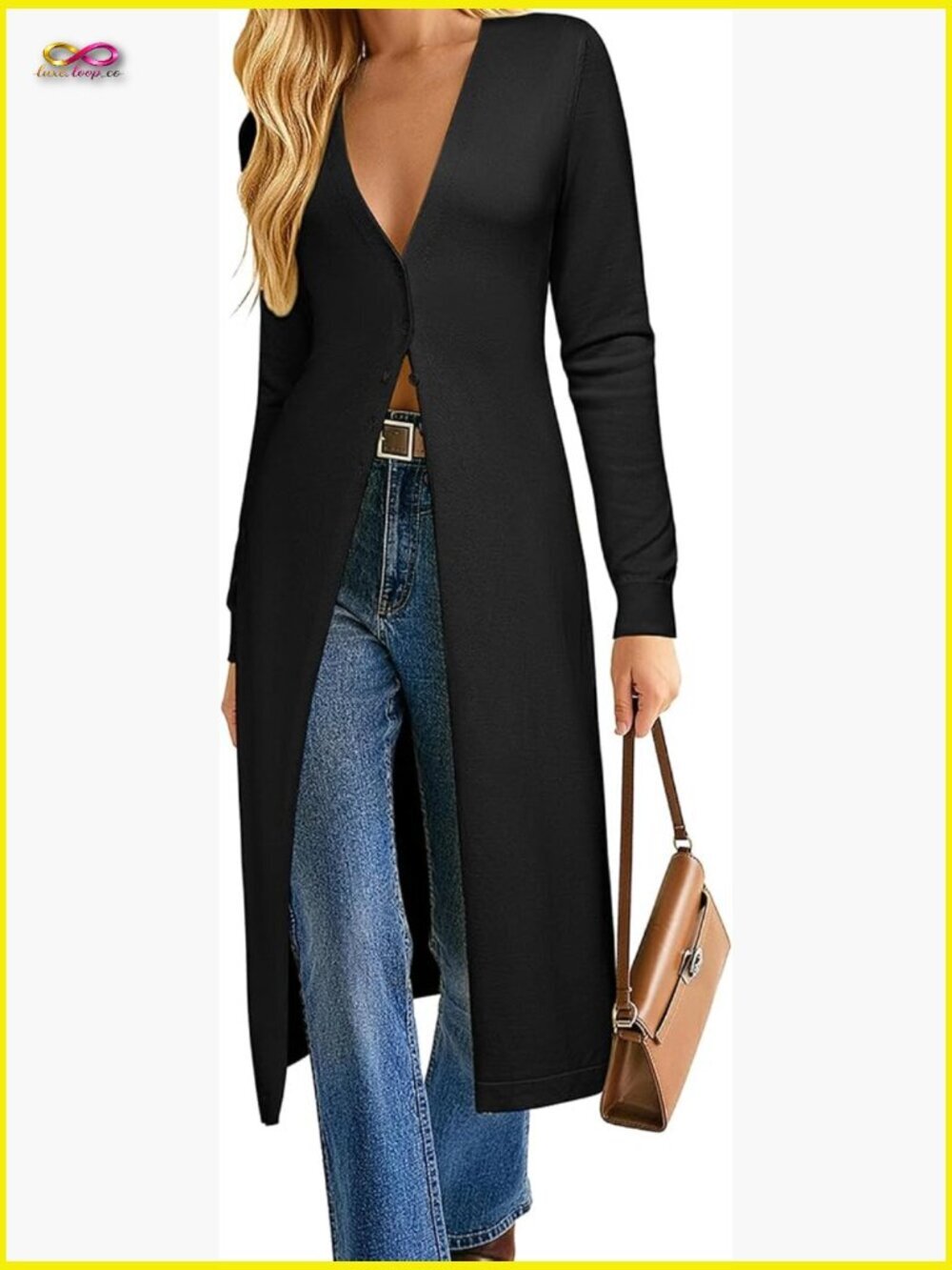 Long Duster Cardigan Lightweight Knit V Neck Button Up Sweater Trendy